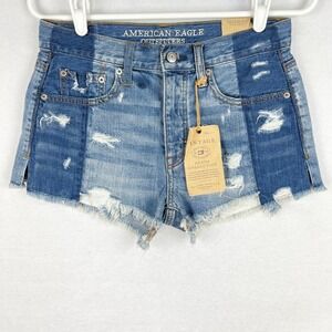 American Eagle Outfitters Women Vintage High-Rise Festival Blue Shorts Sz 2 NWT
